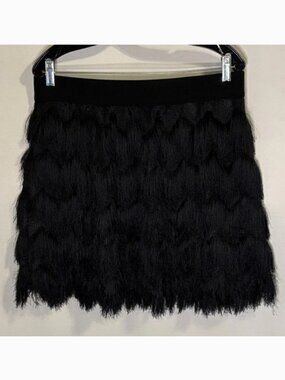 Banana Republic Black Fringe Stretch Skirt Size Petite Large